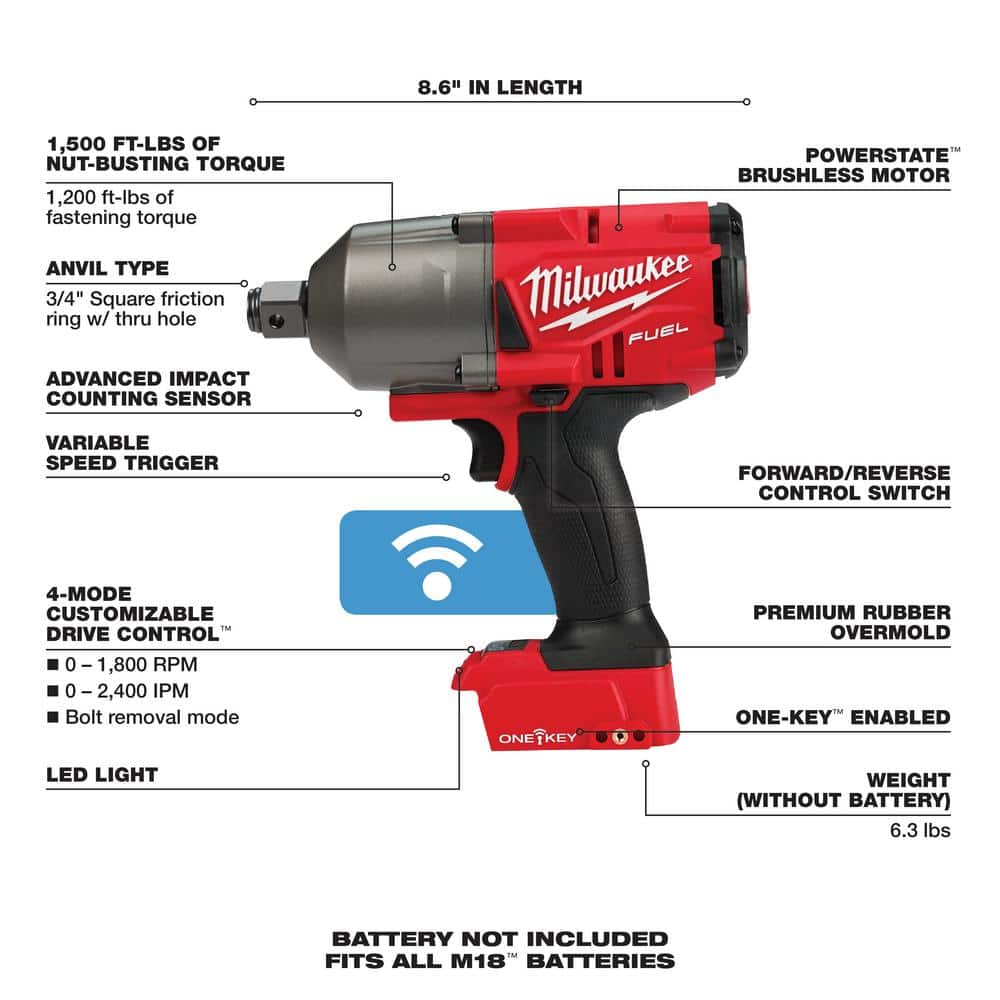 M18 FUEL ONE-KEY Llave de impacto inalámbrica sin escobillas de 18 V y 3/4 pulg. con anillo de fricción (solo herramienta) 2864-20