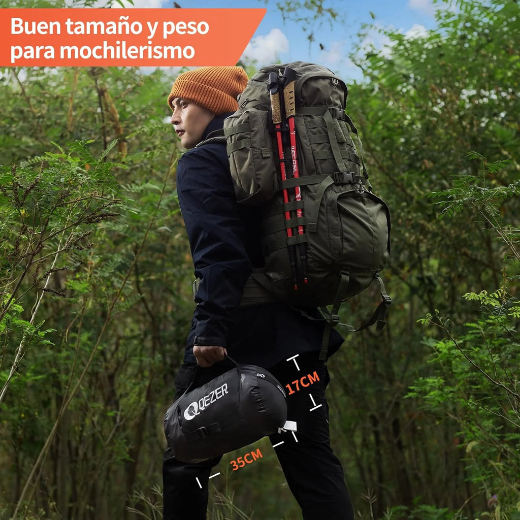 QEZER Saco de Dormir Plumón 220 cm x 80 cm 8 ~ -3 ℃ Saco de Dormir 4 Estaciones Ultraligero Adultos y Niños,Sleeping Bag para Camping y Senderismo