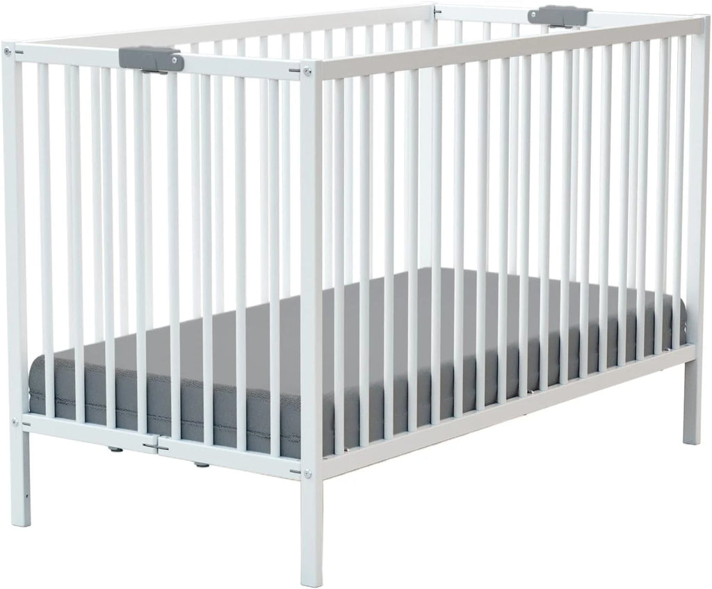 WEBABY - Lit bébé pliant 60x120cm Blanc | Bois massif | Dès la naissance |Confort de sommeil | Sommier à lattes | Compact | Transportable | Pliable |Gain de place | Lit de voyage