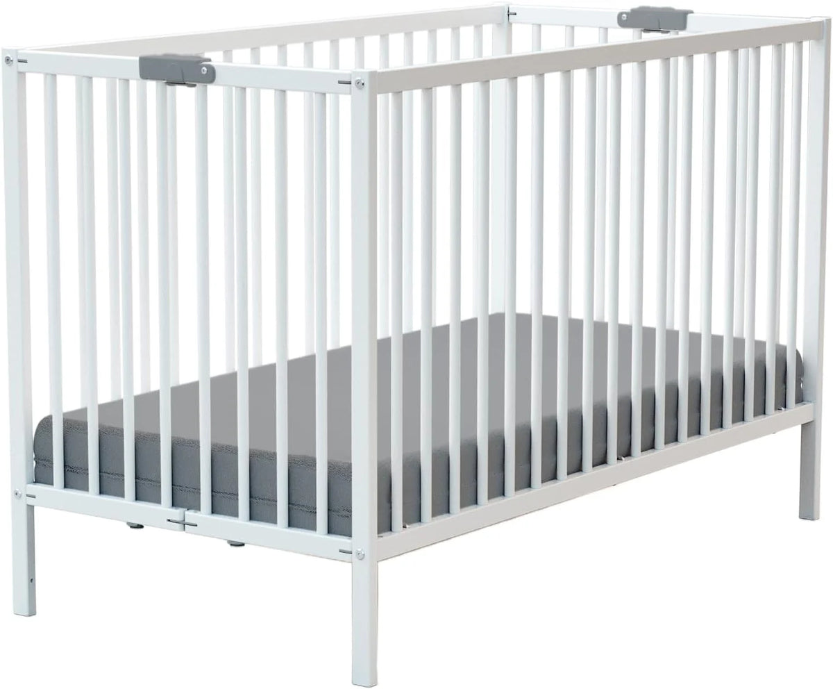 WEBABY - Lit bébé pliant 60x120cm Blanc | Bois massif | Dès la naissance |Confort de sommeil | Sommier à lattes | Compact | Transportable | Pliable |Gain de place | Lit de voyage