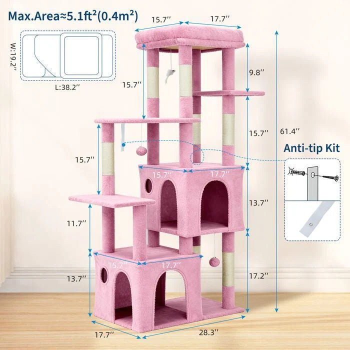 Arbre à chat - GARVEE - Arbre à chat multi-niveau avec griffoirs, escalade, hamac et niches, hauteur 188 cm - Gris foncé