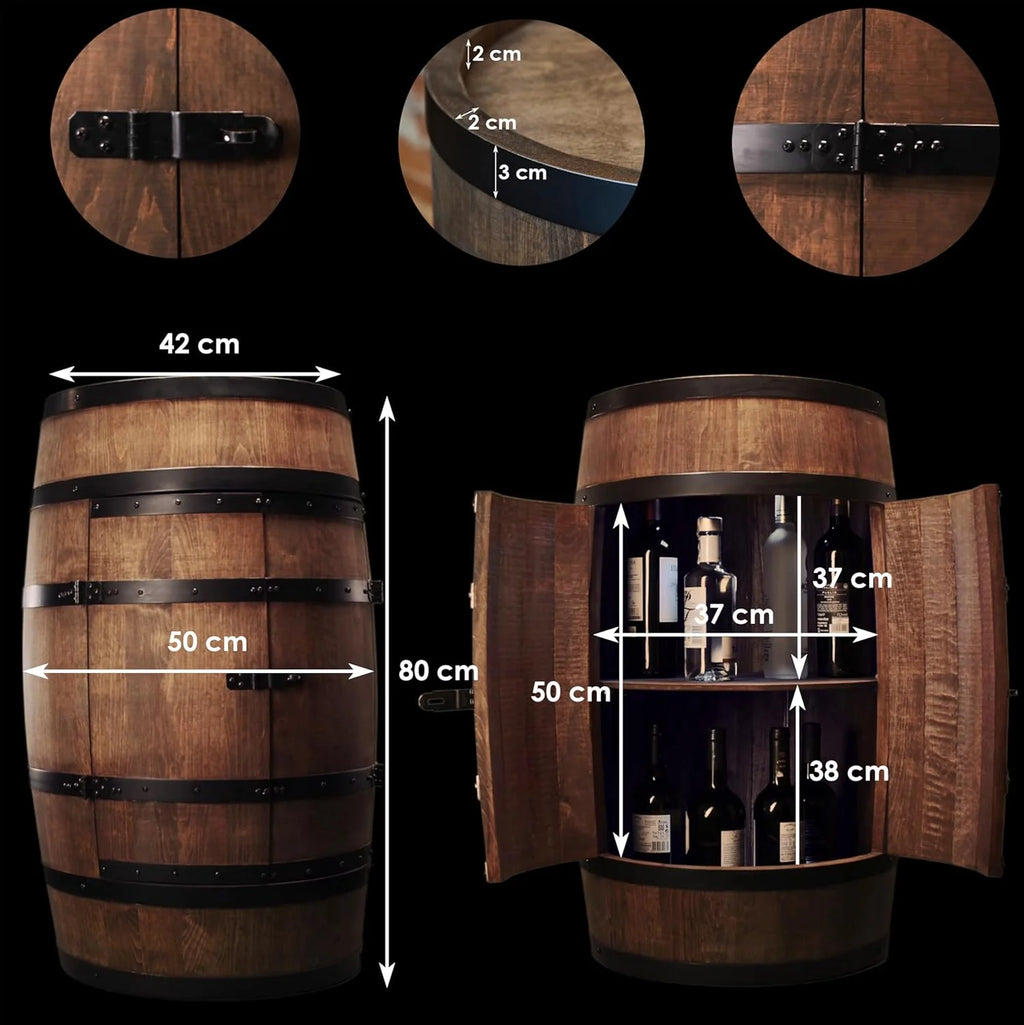 CREATIVE COOPER Tonneau à vin avec Porte - Armoire à Alcool - Étagère à Bouteilles en Bois - Baril en Bois - Vin Rack - Wineregal - Bar à vin - Baril avec Porte - minibar de 80 cm (wengé)