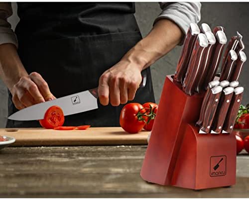 Juego de Cuchillos Japoneses, imarku Juego Profesional de Cuchillos de Cocina de 16 Piezas con Bloque, Juego de Cuchillos de Chef con Chaira, Acero Alemán de Alto Carbono
