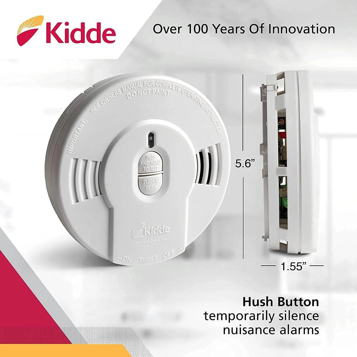 Detector de Humo Kidde, Batería de 10 Años, Indicadores LED, Alerta de Reemplazo, Botón de Prueba y Reinicio, 6 Paquetes, Blanco
