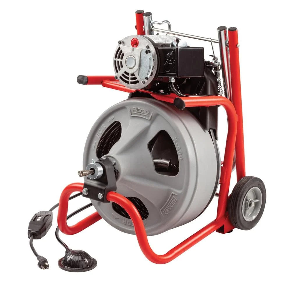 K-400 Máquina Desatascadora de Drenajes con Tambor de 120 Voltios con Cable C-32IW de 3/8 pulg. x 75 pies + Juego de Herramientas de 4 Piezas y Guantes 52363