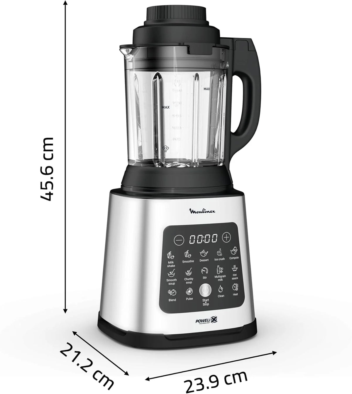 Moulinex Blender chauffant, 1400 W, 10 programmes automatiques, Lames amovibles, Fonction nettoyage en profondeur, Panier vapeur, Perfectmix Cook LM83SD10, Métal