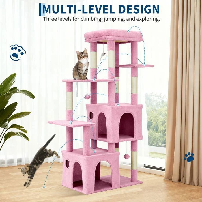 Arbre à chat - GARVEE - Arbre à chat multi-niveau avec griffoirs, escalade, hamac et niches, hauteur 188 cm - Gris foncé