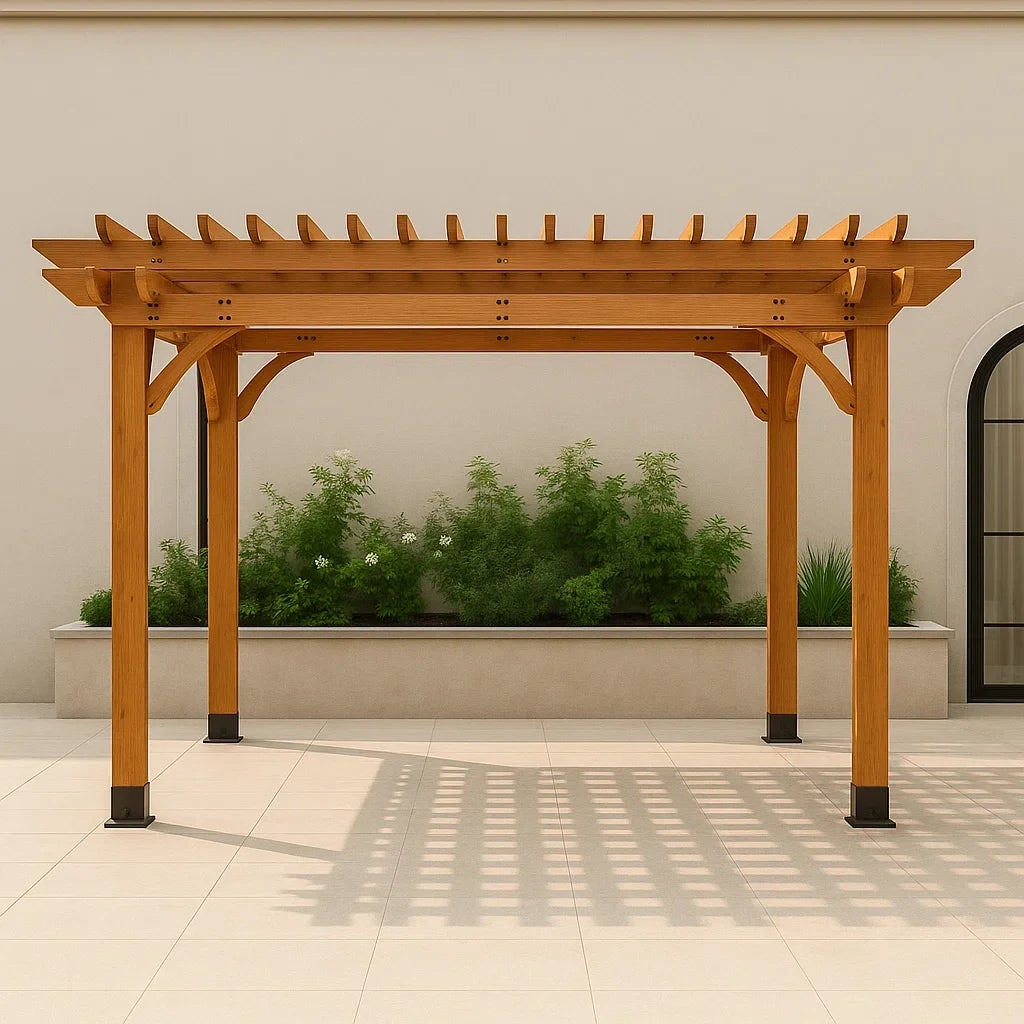 Pergola d'extérieur 366 x 305 x 241 cm brun bois de cèdre