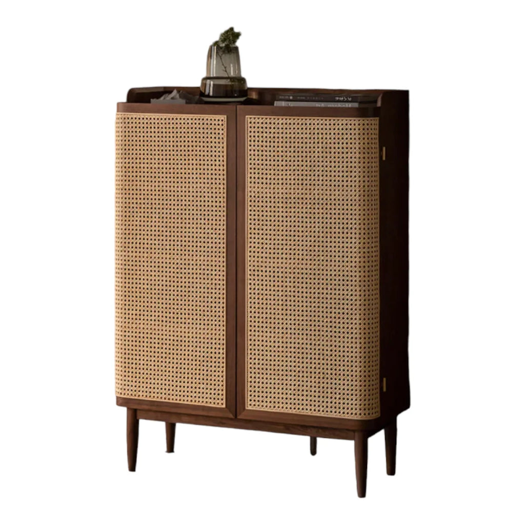 Nismaaya Nakos Cane Shoe Rack Teak Wood & Cane