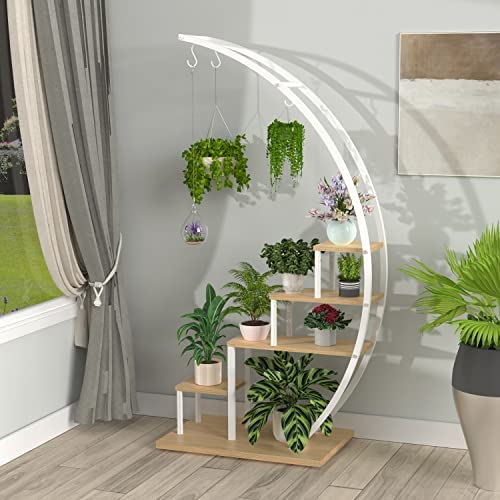 Soporte para Plantas de Metal Creativo con Forma de Media Luna, Estante Escalera para Macetas (Paquete de 2)
