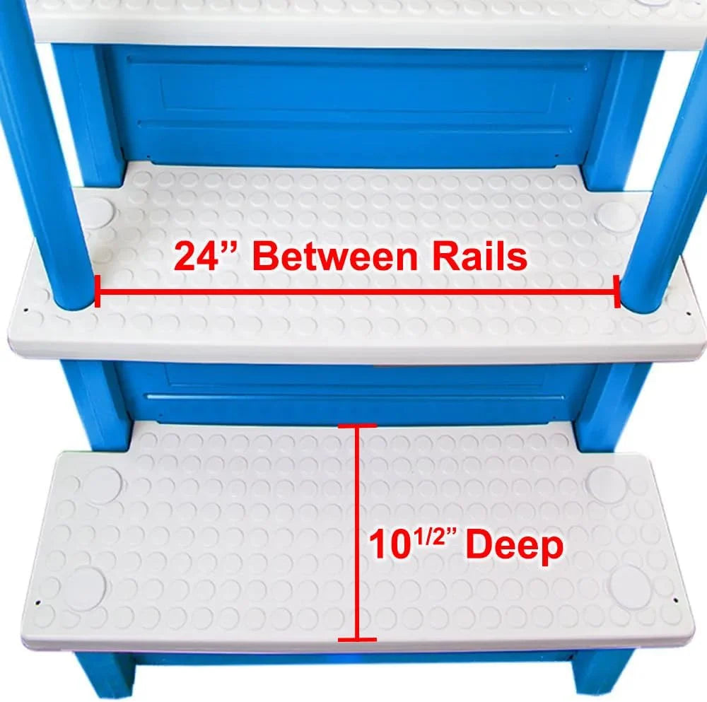 Escalones antideslizantes Aqua Select para piscinas elevadas | Azul | Para piscinas sobre tierra | Se pueden montar en terrazas de 48" a 54" de altura | Escalera de seguridad con capacidad hasta 250 lbs