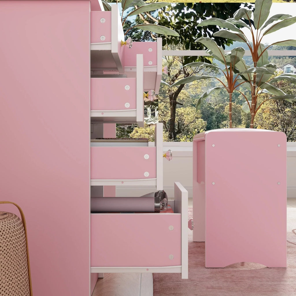 Makeup Vanity Set Table With LED Light &Mirror & Stool