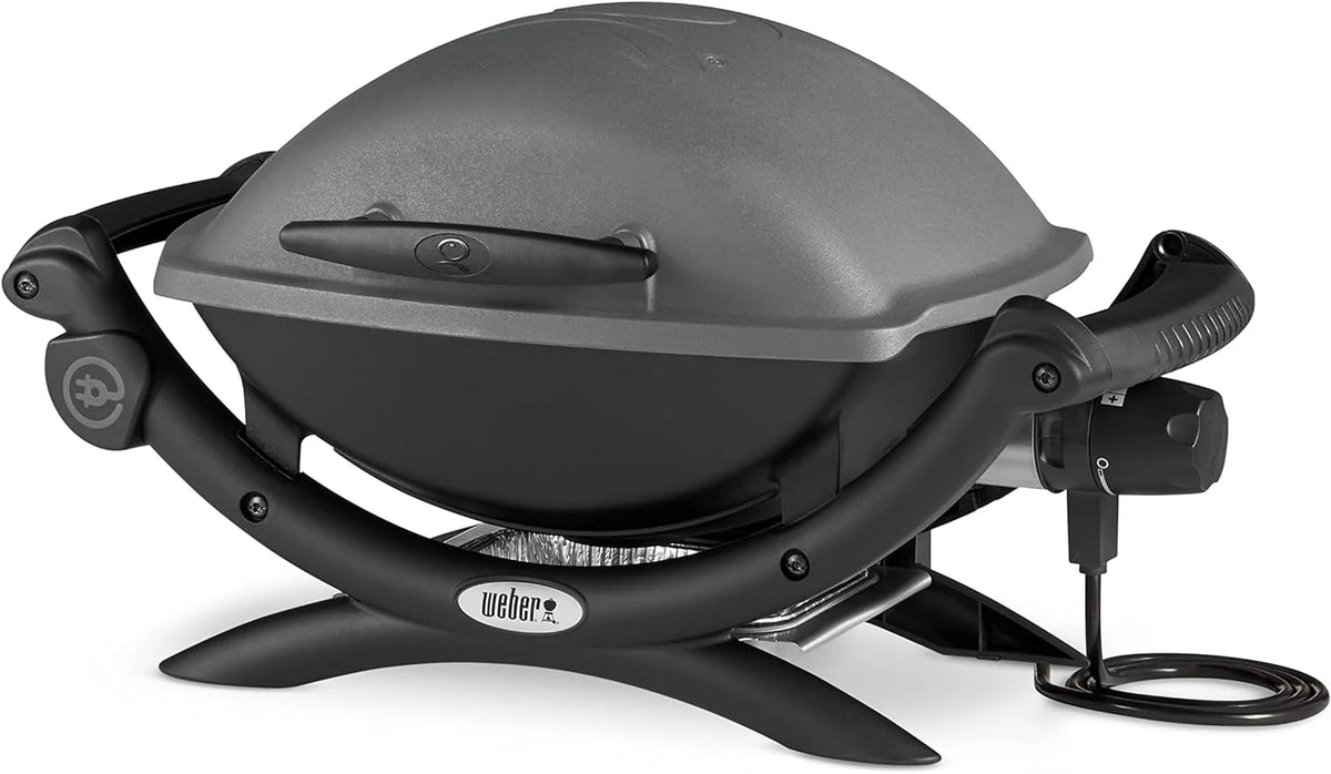 Weber Q1400 Barbecue électrique, surface de cuisson 43 x 32 cm, nomade, grille en fonte émaillée divisée en 2 parties, couvercle et cuve en fonte d'aluminium - Gris foncé (52020053)