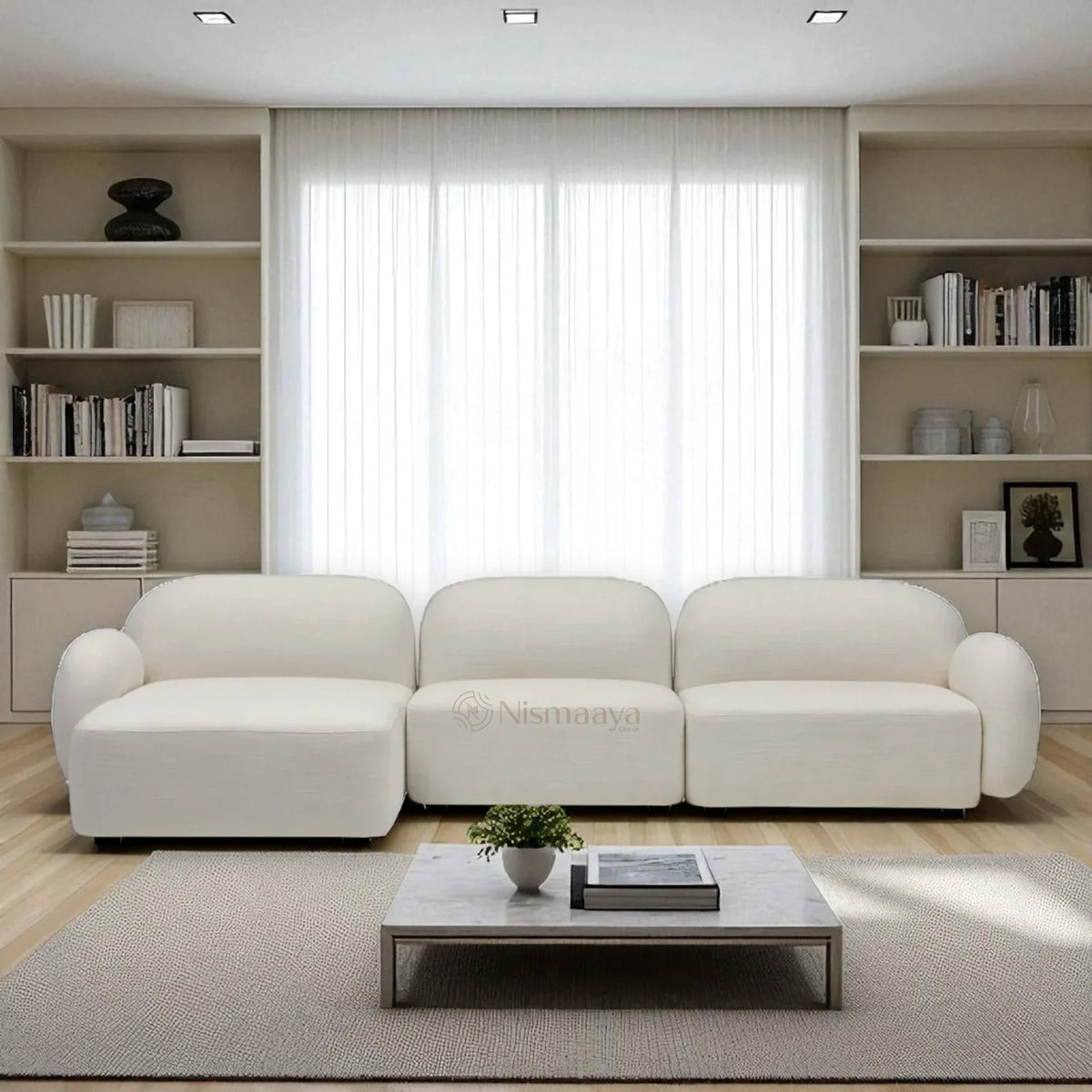 Nismaaya Oslo Modular Sofa Frosted Ivory 3 Seat with Ottoman