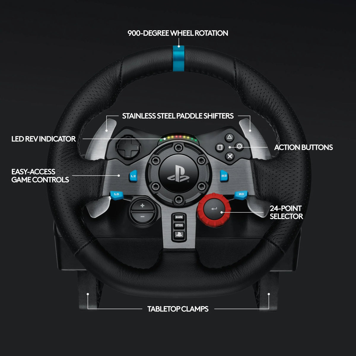Logitech – Volante de Carreras G29 Driving Force y Pedales de Piso para PS5, PS4, PC, Mac – Negro
