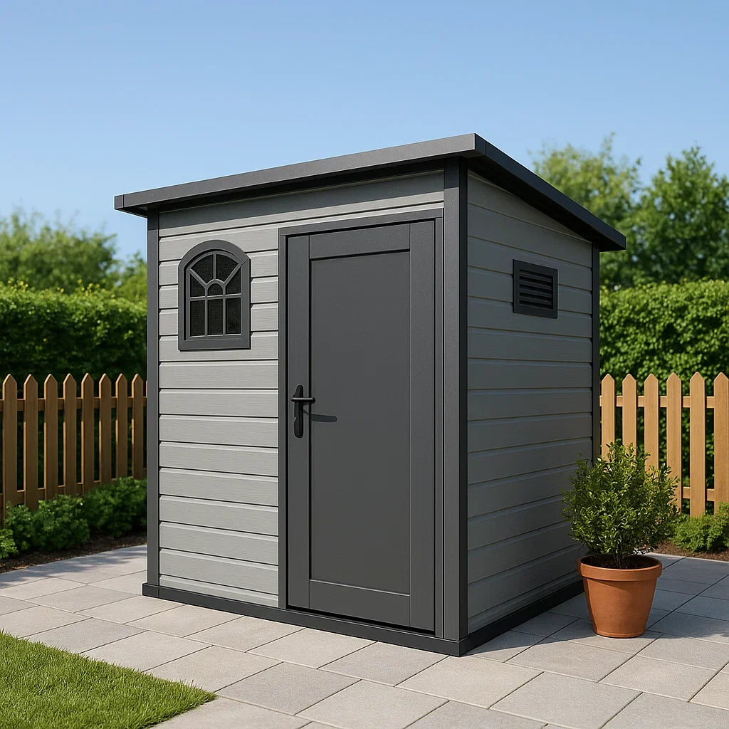 Abri de jardin Cabanon en résine Gris clair et noir Résine Jardins 206 x 200 x 224 cm(Gris clair et noir)